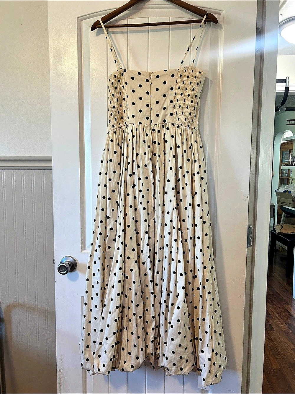 Abercrombie and Fitch Polka Dot Midi Dress in Cream & Black Size Medium NWT